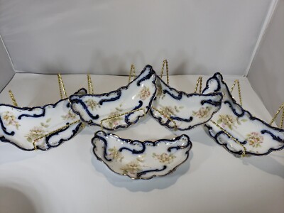 Porcelain Cobalt Blue  Transferware Bone Dishes Transferware Florals 