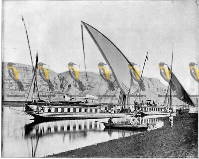 Ausflugsboote auf dem Nil, Ägypten, MODERNE REPRODUKTION der Buchillustration, 1899
