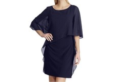 NWT Women's Chaps Chiffon-Overlay Shift Dress Dark Blue Large (L)