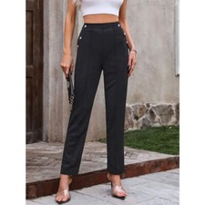 Decorative Button Elastic Waist Pants