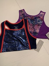NWT Lot of 2 Danskin Girls Sports Bra Tops Sz XXL Glittery Purple Navy Stretch