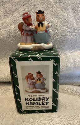 Fitz & Floyd Holiday Hamlet  Enchanted Forest Squirrel Family Figurine 1993