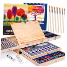 85 Piece Deluxeen Art Supplies, Art Kit with Easel and Acrylic Pad, Art Wood