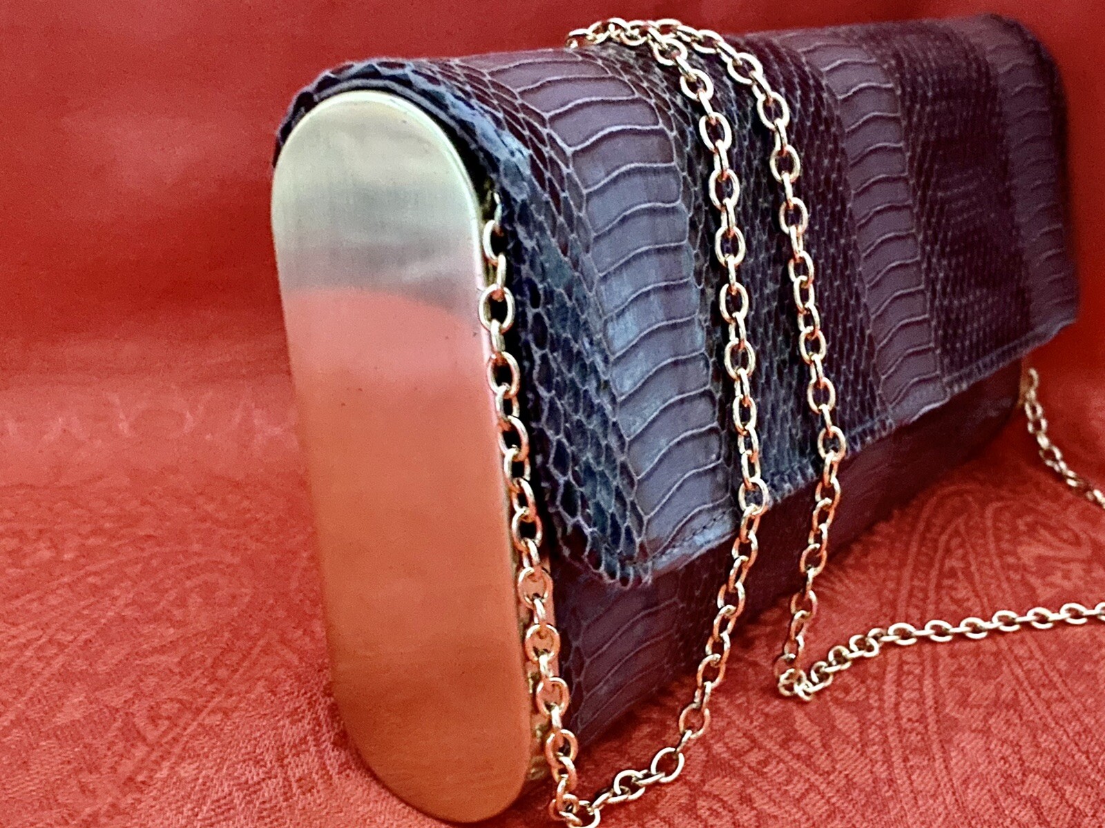 GRAY SNAKESKIN PATTERN EVENING SHOULDER CHAIN PUR… - image 3