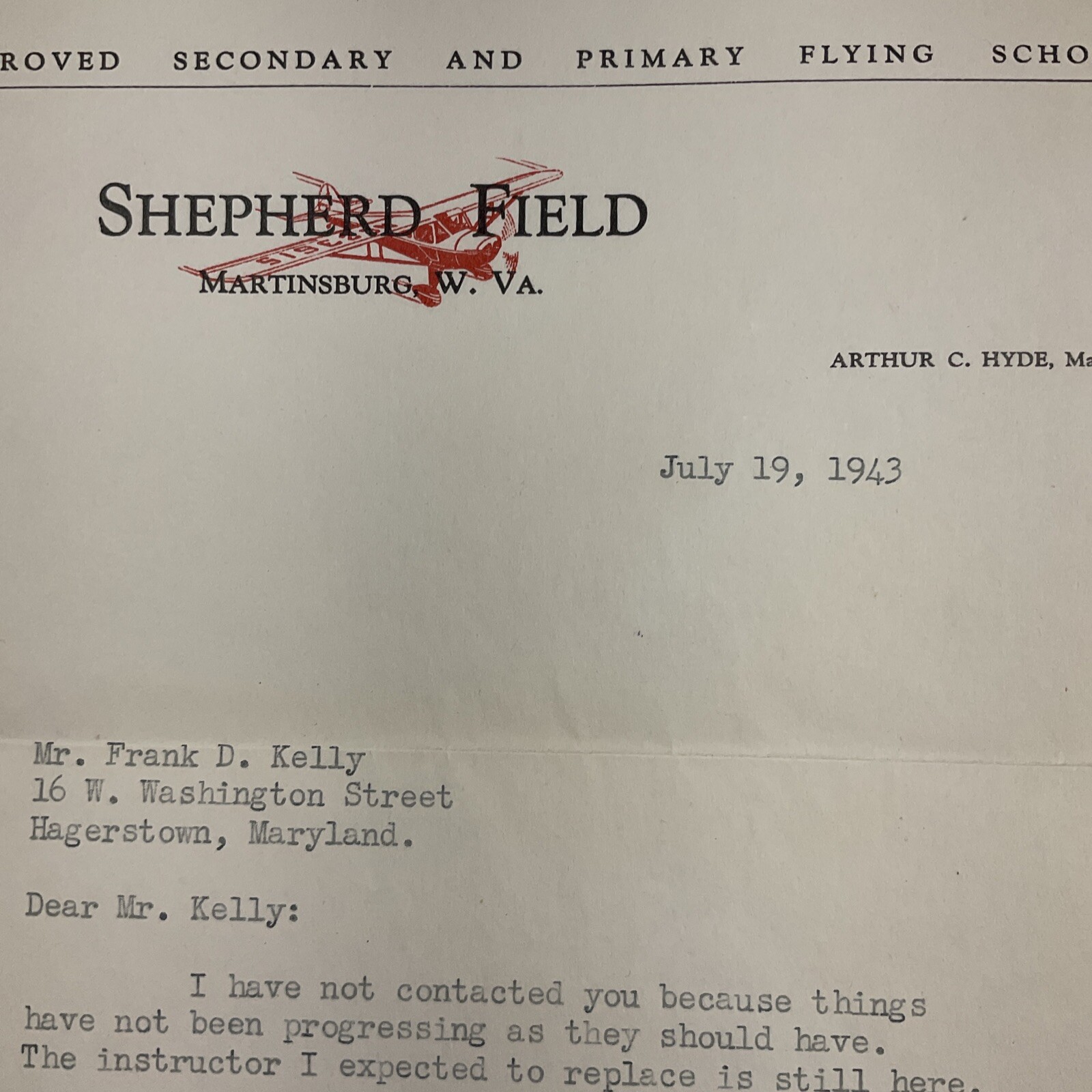 Martinsburg, West Virginia 1943 Shepherd Field Airport War Training