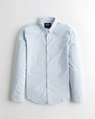 Abercrombie & Fitch Muscle Fit Popeline-Hemd   Hellblau Weiß Gestreift   Gr. L