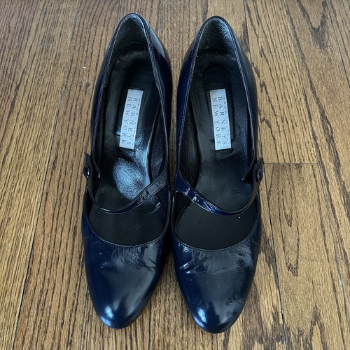Women's Barneys New York Navy Blue Patent Leather Mary Janes Size 39 Italy - Picture 2 of 14