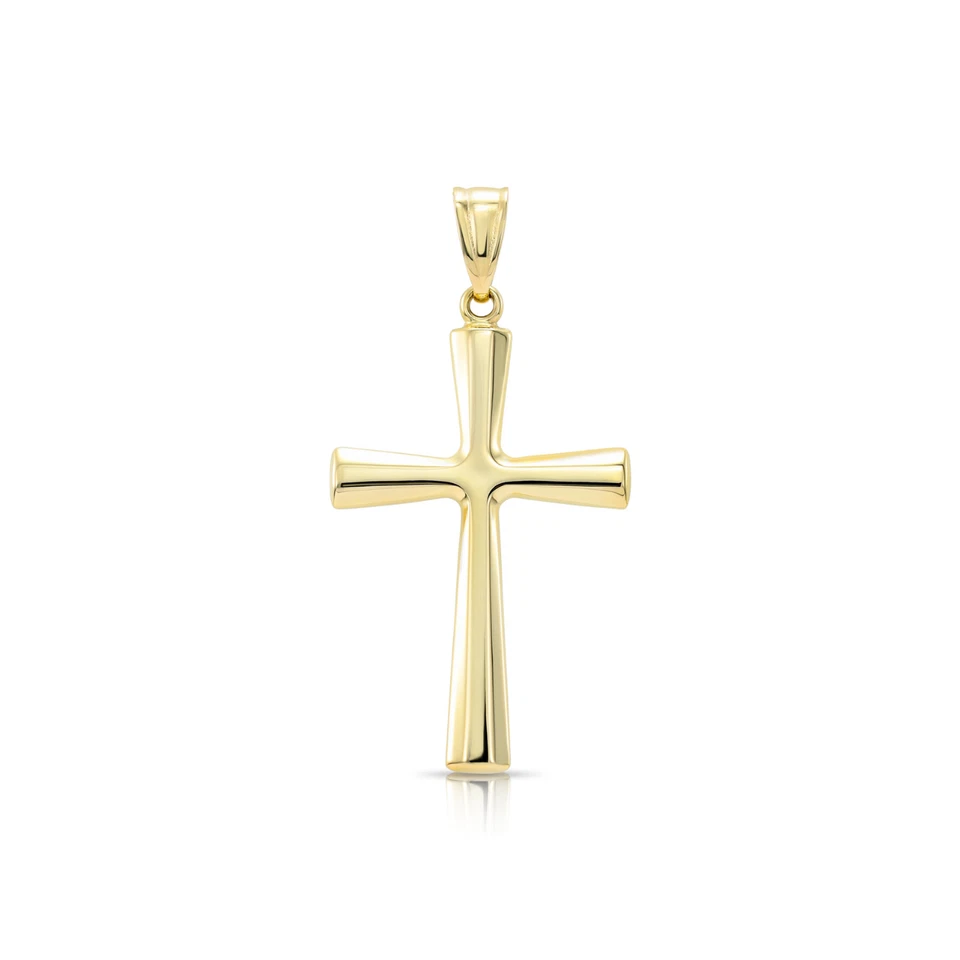 Collar con colgante clásico de cruz cristiana de oro amarillo macizo real de 14 quilates 18 pulgadas