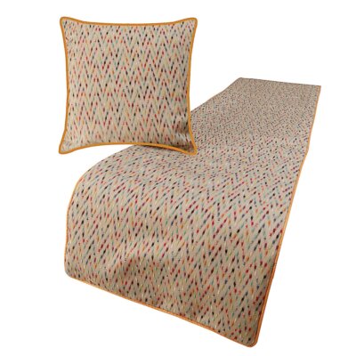 Decorative Queen Bed Runner Beige & Multicolor Chevron Embroidery - Happy Chevy