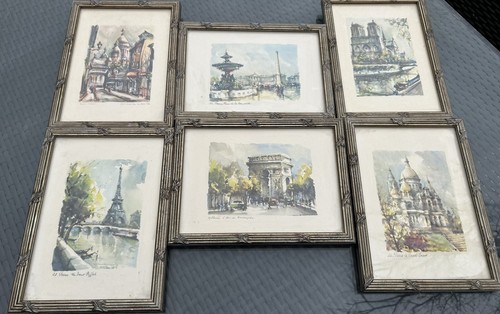 Vintage Art Prints Paris Street Scenes Silver Frames Set Of 6