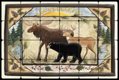 Lodge Art Tile Backsplash Donna Jensen Moose Tumbled Stone Mural DJ018