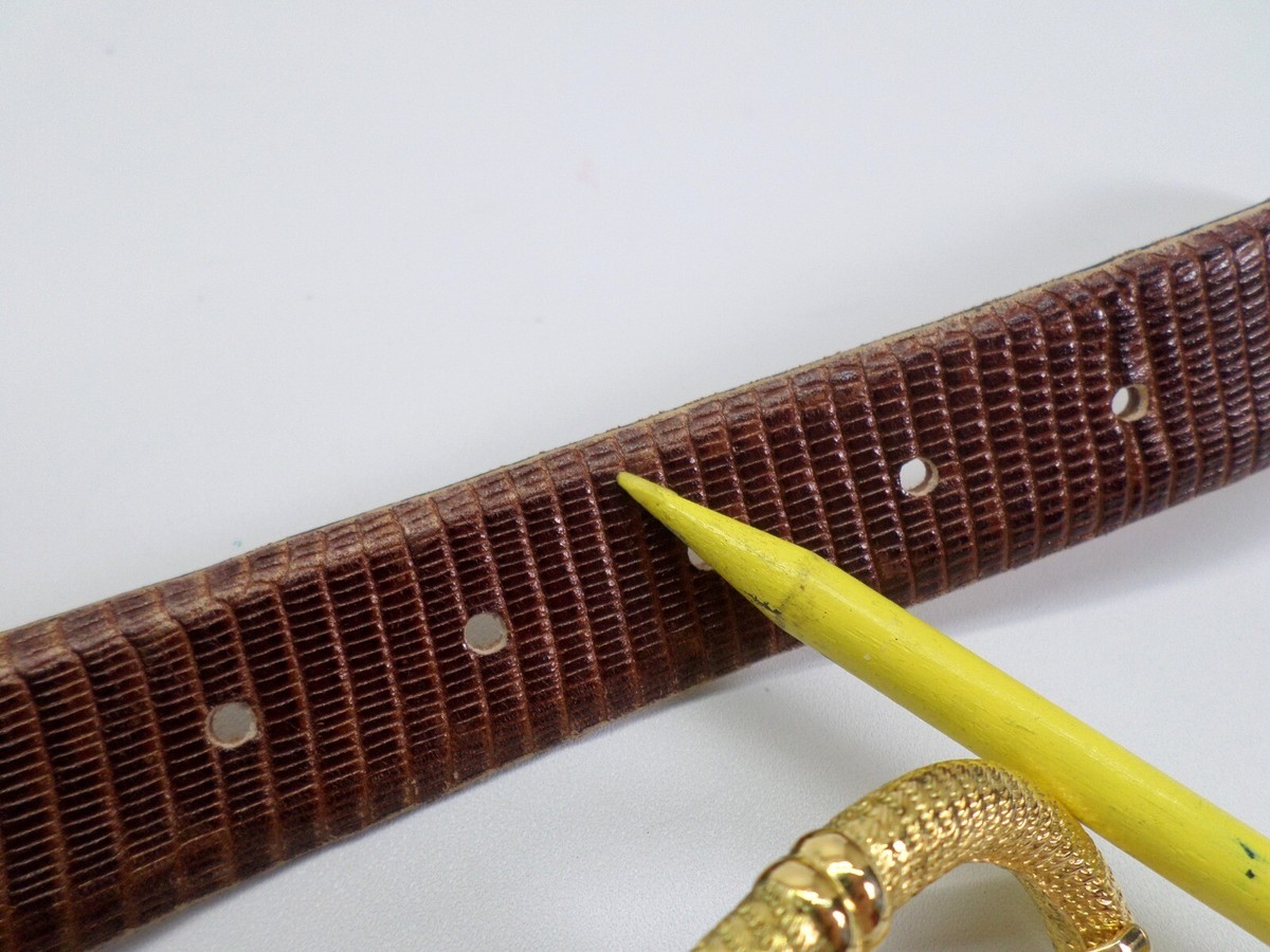 Tanner Leather Belt Medium 30 Lizard Print Rope Buckle Brown 