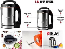 Haden Sopera Doble Pared Casera 1000W, 1.6 Litros Negro y Acero Inoxidable