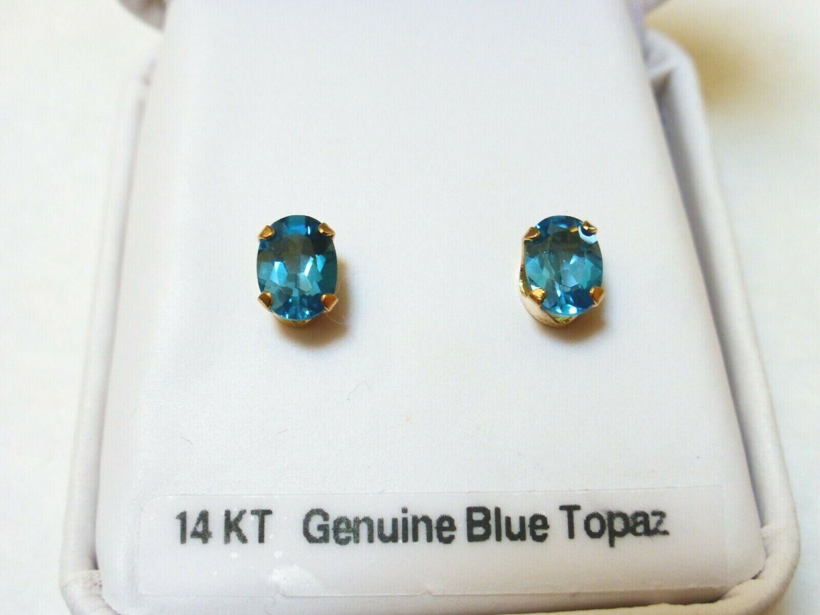 14K SOLID YELLOW GOLD GENUINE BLUE TOPAZ EARRINGS - image 6