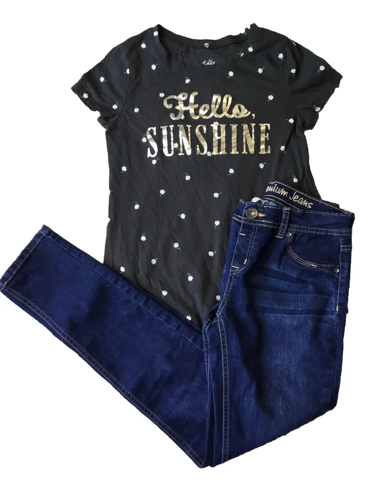 JUSTICE Girls size 14/16 16 SUNSHINE GIRL POWER T SHIRTS JEANS SET - Image 2 of 4