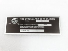 DATA PLATE FOR VINTAGE STUDEBAKER PICKUP TRUCK 1949 ONWARDS #V241-7