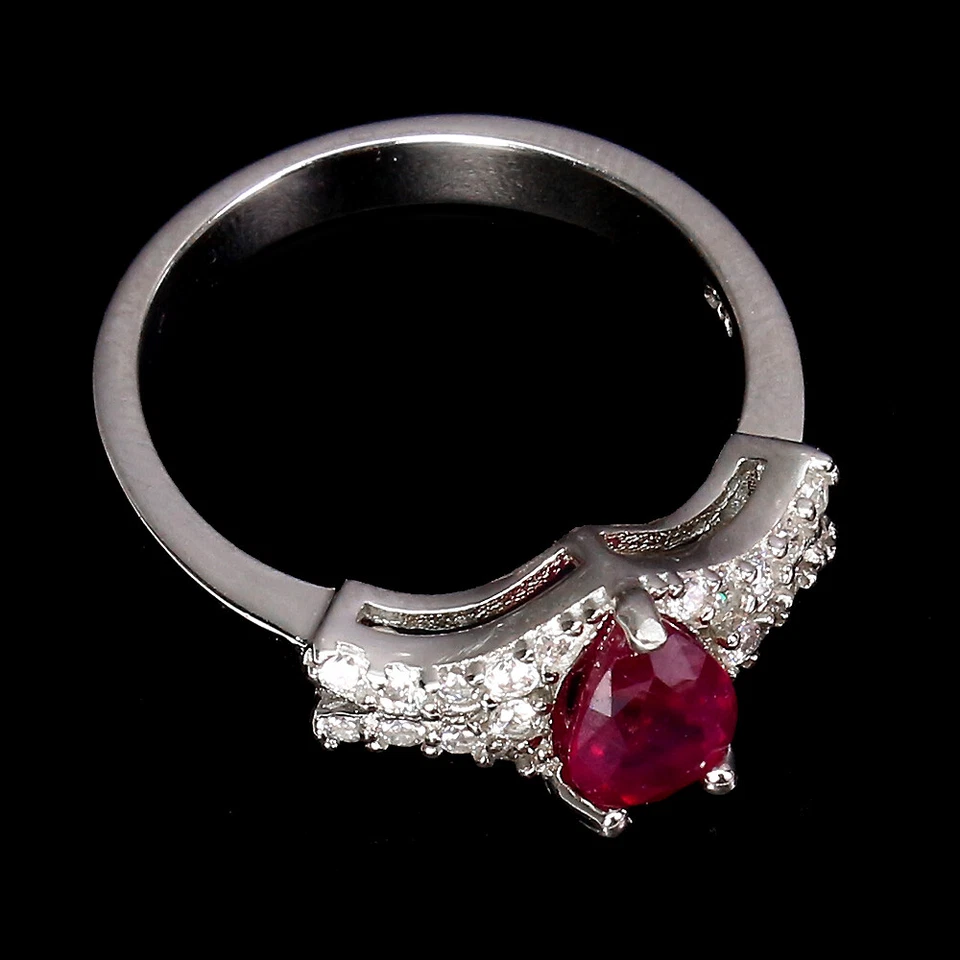 925 Sterling Silver Ring Pear Ruby 7x5mm Simulated Cz Gemstone Jewelry Size 7.5 - Image 3 of 4