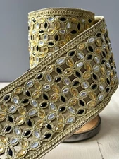 D. Stevens Luxury Ribbon Elegant Embroidery Gold Black Silver Gems 4” X 5 Yds