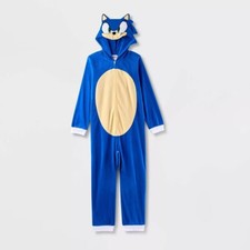 New Boys Costume with Hood Sonic Union Suit Pajamas Size 8 10/12