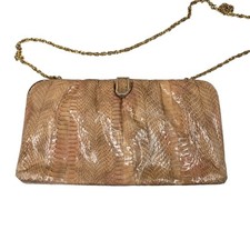 Vintage Snake Skin Leather Clutch Purse Gold Chain Strap
