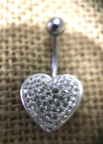 14G 7/16 HEART BELLY RING NAVAL BAR SILVER PLATED CLAY CXECH CRYSTALS BELLY BAR - Picture 4 of 5