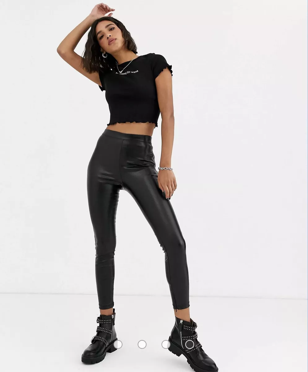 Bershka faux leather croc legging in black