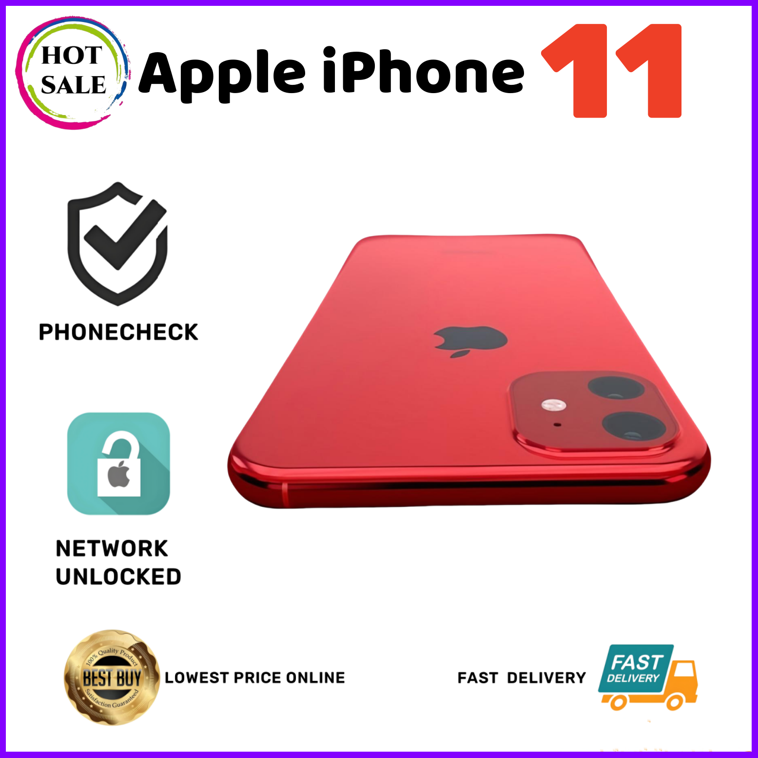 Apple iPhone 11-128GB-Random Colors Network Unlocked iOS Smartphone-Excellent +h