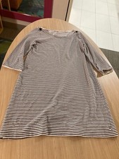 J. Crew Black and White Striped Dress Medium Long Sleeve Short Button Details