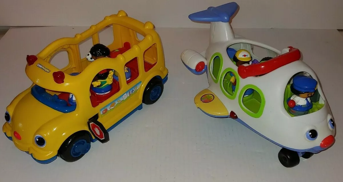 Fisher Price Little People Stop Go School Buss And High Low Airplane Lot