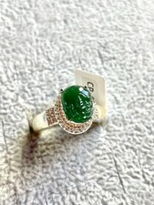 Pixiu Jade Jadeite Cabochon Spinach Green Good Fortune For Ring Semi-Icy 冰糯貔貅蛋面
