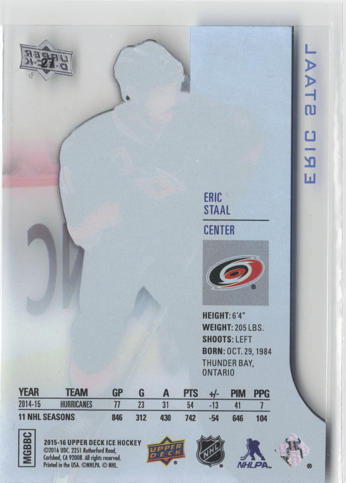 2015-16 Upper Deck Ice #27 Eric Staal - Image 2 of 2