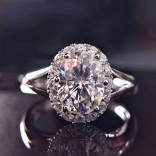 2.34 TCW Oval Cut Moissanite Split Shank Engagement Ring 14K White Gold Plated