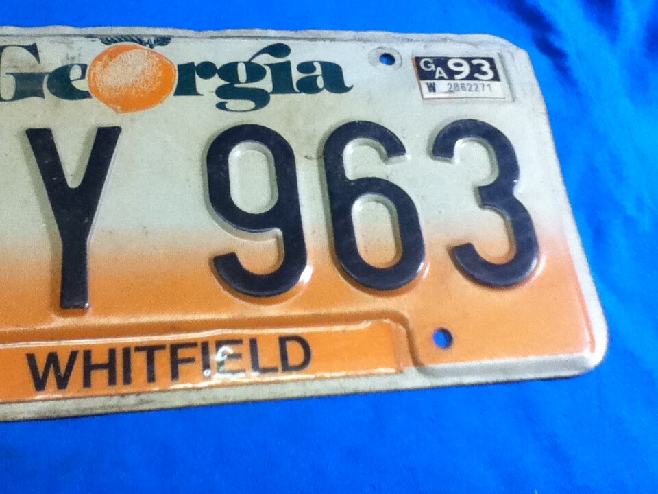 License Plate Vintage Tag Georgia GA JZY 963 Whitfield Peach