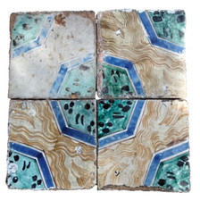 4 mattonelle riggiole in maiolica dell'800