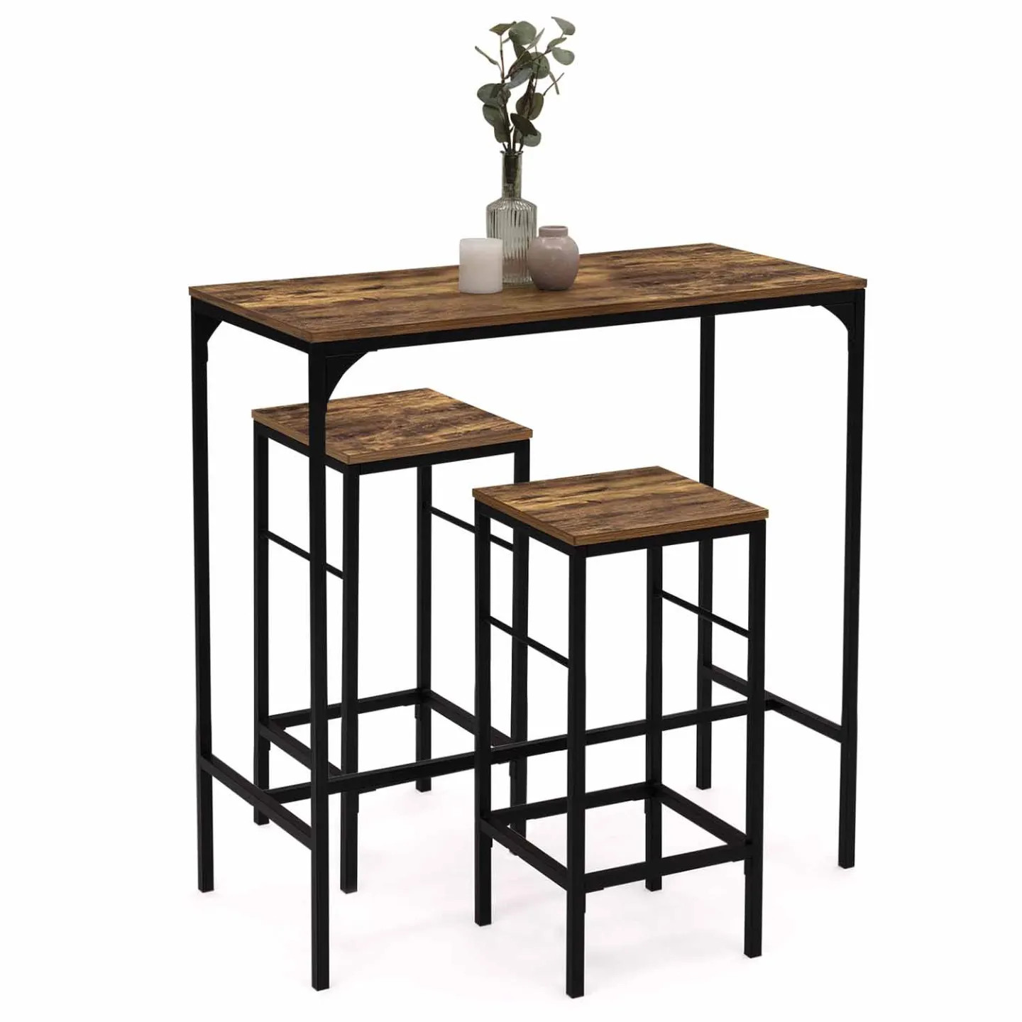 Table haute 95 cm et 2 tabourets DAYTON pour apéritif convivial dans une cuisine style loft