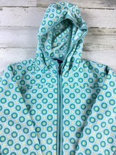 Lands End Girls Size Small 7-8 Fleece Hooded Coat Jacket Blue Yellow Circle Dots