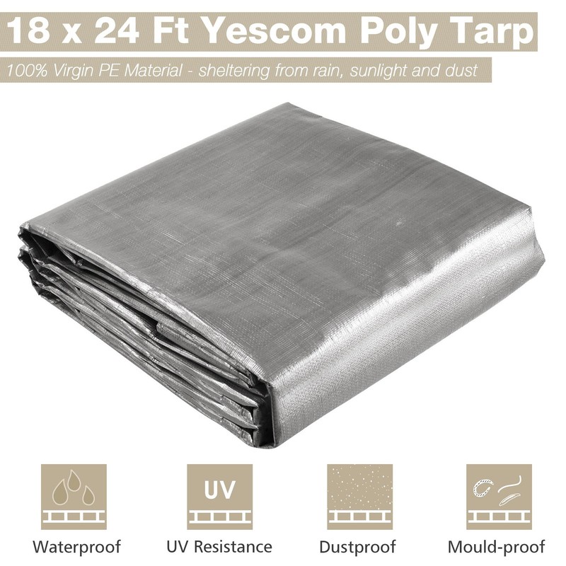 Yescom 18x24FT 10-Mil Plastic Tarp Waterproof Heavy Duty Pickup Truck Bed Cover