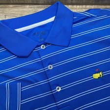 Masters Tech Golf Polo Shirt Mens Medium Blue White Striped Performance Short