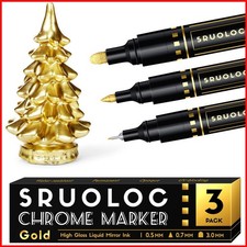 Sruoloc 3Pcs Liquid Gold Paint Markers Oil-Based Permanent Chrome Maker Gloss