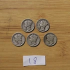 Lot Of 5 Mercury 90% Silver Dimes