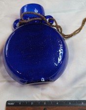 6 1/2" Tall Cobalt Crackle Glass Bottle w/ 2 handles String