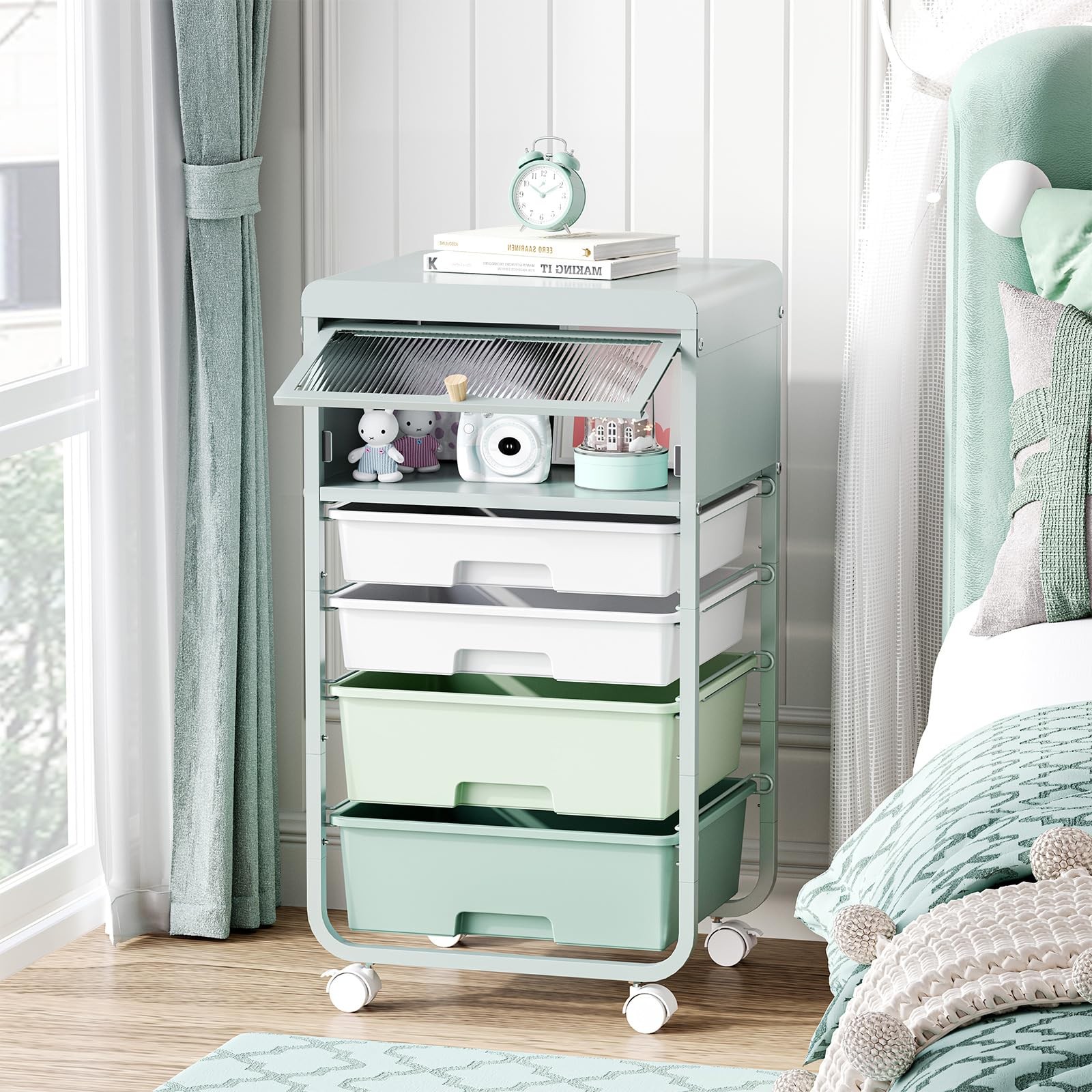 Utility-Rolling-Storage-Drawer-Craft-Cart-Organizers with 4 Drawers & Dust-pr...