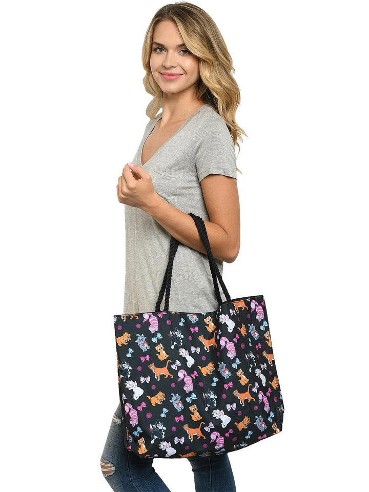 Bolso de Mano Disney Cats Viaje Playa Equipaje de Mano Cheshire Figaro Cuerda Mango Negro Foto 3 de 4