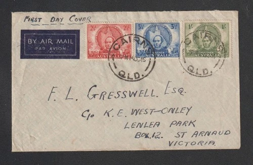 Australia 1946 FDC Cover Centenary Mitchell Exploration Set CAIRNS QLD Postmark