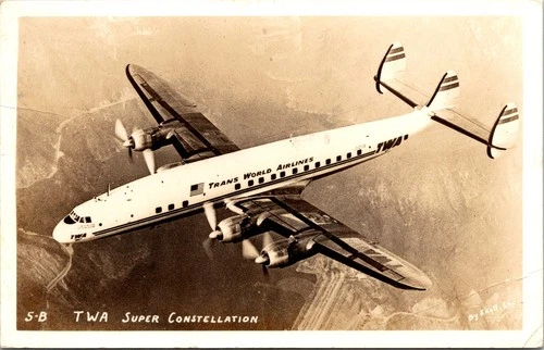 RPPC TWA Super Constellation Postcard Enell, Inc. 5-B Real Photo