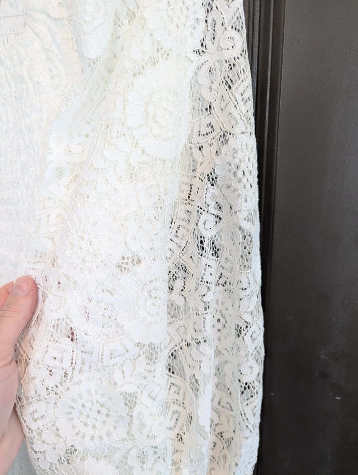 OFF WHITE Abito midi baltico nato pizzo smocked Brisbane bianco sporco manica a palloncino taglia XL