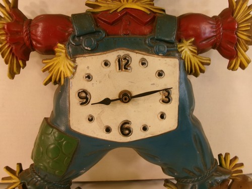 Sexton 1970 Vintage Scarecrow Wall Clock Farmhouse Decor USA Made WORKS - Picture 2 of 5