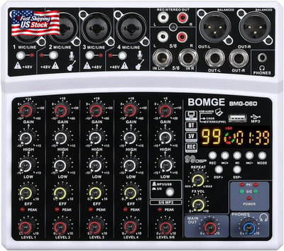 BOMGE 6 Channel Audio Sound Mixer - Professional Digital DJ Mixing Console for L
