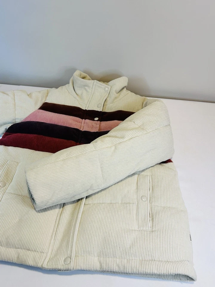 Bohme Ivory Striped Corduroy Puffer Coat Button-up Heavy Women's Size Large - Image 3 of 4