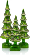 Set of 3 (14.5”, 12”, 10.5”) Glass Light-Up Decorative Tabletop Christmas Tree H